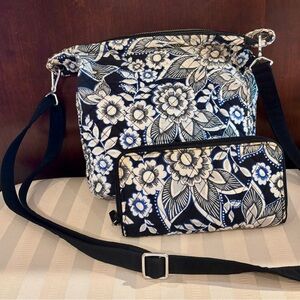 Vera Bradley Floral Black White Crossbody & Wallet